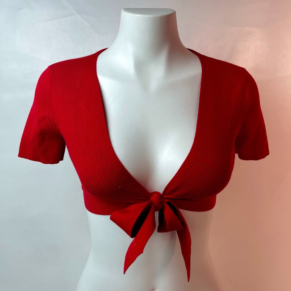 Aritzia Wilfred New Ribbed Red Tie Crop Top Small